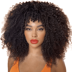 Afro Kinky Curly Wigs for Black Women Short Curly Wig with Bangs Curly Bob 14 Inch Natural Looking Synthetic Natural Black Full Wig