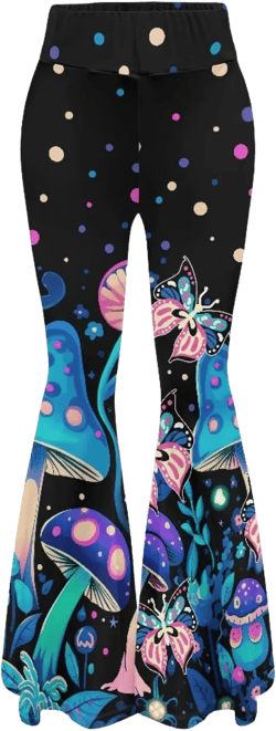 Forchrinse Music Piano Flared Pants for Women Wide Leg Pants Stretchy Yoga Leggings Bootcut Causal Pazallo Pants,XS-2XL Medium Mushroom Butterfly Polka Dot