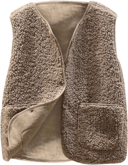 BOXIACEY Womens Fleece Vest Sherpa Lined Winter Vest Button Up Sleeveless Vest Faux Fur Shearling Jacket Teddy Vest Coat XX-Large 01-khaki