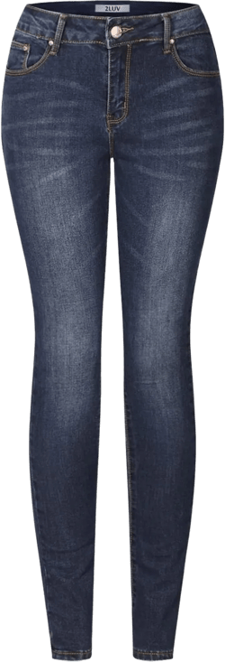 2LUV Women's Solid Stretchy 5 Pocket Skinny Jeans Back to School Junior Clothing Apparel Dark Denim 17