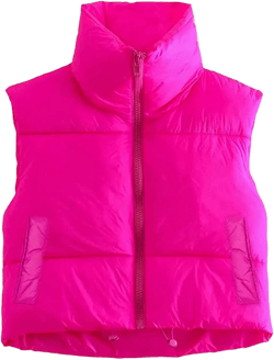 Thopavenoir Women CasualCropped Puffer Vest Zip Up Sleeveless Cotton-Padded Top with Side Pockets Stand Neck Jacket Outerwear