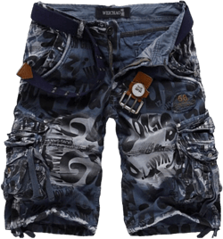 Mens Summer Outdoor Camouflage Cargo Shorts Bermuda Cotton (Without Belt) 30 Blue