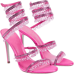 Women's Crystal Stiletto Heels Ankle Strap Sexy Open Toe High Heeled Sandals Wedding Prom Evening Pumps Shoes 7.5 Pink