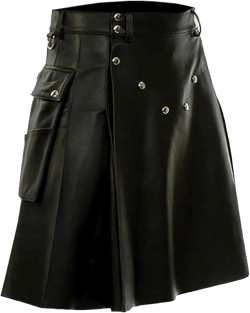 Faux Leather Utility Kilts for Men Plus Size Hybrid Scottish Kilts High Waist Vintage Highland Pleated Skirts Pockets X-Large A# Black