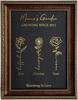 Personalized Mom Gifts Mama's Garden Picture Frame Canvas Birth Month Flower Frame with Kids Names Grandma's Garden Wall Art Print Poster for Mother's Day, Natural Wood, A2(14 * 20in) A2(14*20in) Natural Wood Pro