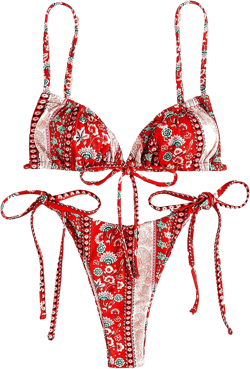 WDIRARA Women's Floral Print Tie Side Swimwear Straps Bikini Sets Swimsuits X-Small Multicolour