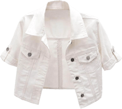 Women Cropped Denim Jacket Stretchy Short Sleeve Jeans Tops Boyfriend Fashion Teen Girls Button Down Cute Y2k Jackets