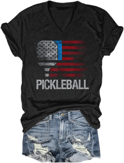 Pickleball Shirts Women Heartbeat Print Graphic Tshirt Summer Casual Tee Tops XX-Large Zy Flag Black