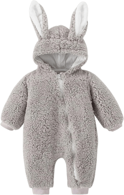 Unisex Fleece Romper Zipper Coat Infant Newborn Baby Girls Boys Bunny Warm Thick Snowsuit Hooded Coat Jumpsuit 0-6 Months Gray