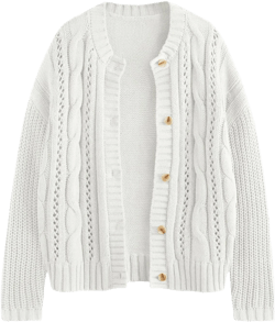 LILLUSORY Women's Cardigan Sweaters Cable Knit Crochet Cotton Fall Jackets Button Up Chunky Trendy Outfits at Amazon Women’s Clothing store