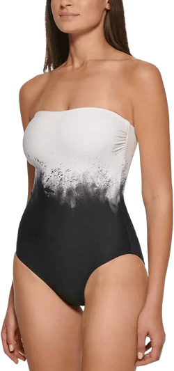 Calvin Klein BLACK WHITE Removable-Strap Tummy-Control One-Piece Swimsuit, US 12