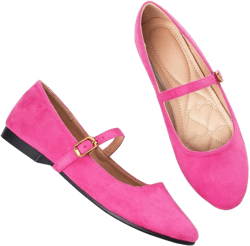 Stunner Women's Mary Jane Flats Fashion Round Toe Ballet Flats Comfortable Ankle Strap Flats Slip On Dress Flats 7 Round Velvet Rose Red