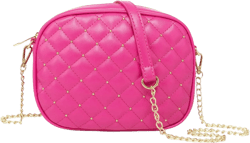 Hanbella Cross body Clutch Purses for Women & Teens - Cute Small Quilted Leather Shoulder Bag with Gold Chain for Girls 1-1 Hot Pink Crossbody