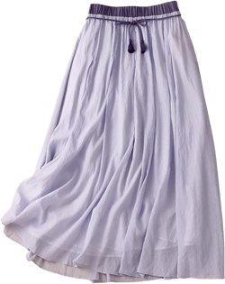 CHARTOU Women Summer Cotton Linen Midi Skirt Ruffle Swing A Line Skirt Layered Mid Long Boho Flowy Skirt Drawstring Small Violet