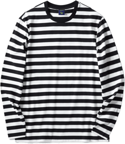 Zengjo Men's Casual Cotton Spandex Striped Crewneck Long-Sleeve T-Shirt Basic Pullover Stripe tee Shirt Small Black&white Wide