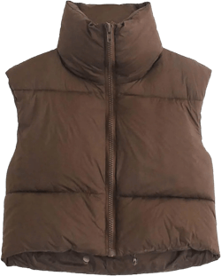 Women Sleeveless Warm Vest Jackets Casual Stand Collar Padded Puffer Vest Zip Up Quilted Jacket Outerwear Coat 2-brown Medium