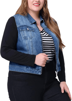 Agnes Orinda Plus Size Denim Vest for Women Sleeveless Zip Up Button Down Waistcoat Jeans Jackets Vests 3X Navy Blue