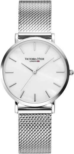 VICTORIA HYDE Unique Watches for Women Mother of Pearl Dial Analog Quartz Detachable Stainless Steel Mesh Band Ladies Wristwatch Silver