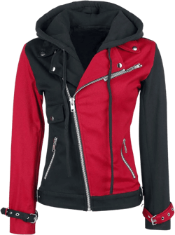 Women's Racer Real Leather Jacket - Party wear Satin Jacket Women - Two Tone Cotton Hoodie X-Large Black - Red Queen Hoodie
