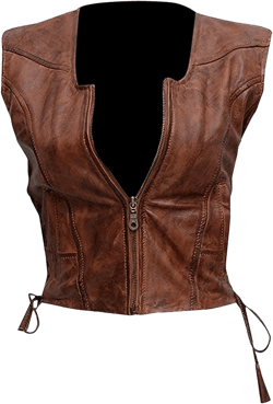Women's Brown Michonne Leather Vest - Walking Dead Biker Motorcycle Faux Leather Vest