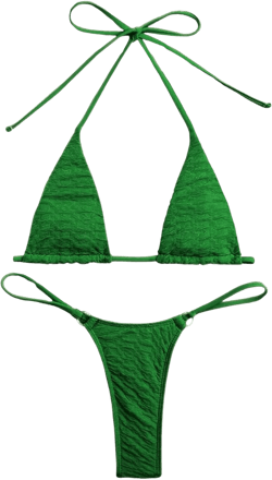 SHENHE Women's Halter Micro Triangle Thong Bikini Tie Side 2 Piece Swimsuit Bathing Suits Green S