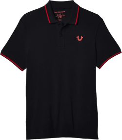 True Religion mens Crafted With Pride Polo Shirt, Black With Red Piping, Small US