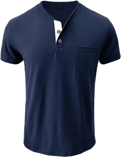 Henley Shirts for Men Casual Long/Short Sleeve Cotton T-Shirt Basic Button Tee Shirts with Pocket Large Navy Blue