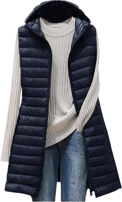 Women Lightweight Puffer Vest Packable Long Winter Coat Zip Up Quilted Jackets Hooded Sleeveless Plus Size Warm Vest X-Large A07_navy
