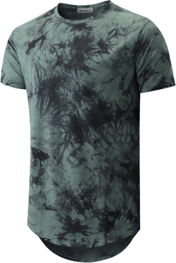 KLIEGOU Mens Hipster Hip Hop Ripped Round Hemline Pattern Print T Shirt Large 273 Green-grey