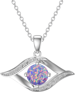 Evil Eye Diamond Necklace Turkish Eye Gemstone Necklace Sterling Silver/14K White Gold Eye Necklace for Women Greek Protection Pendant(D Color, VVS Clarity) B10:Purple opal Sterling Silver