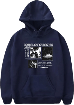 Serial Experiments Lain Clothes Anime Merch Casual Hoodie Women Men Long Sleeve Sweatshirt Streetwear XX-Large Navy