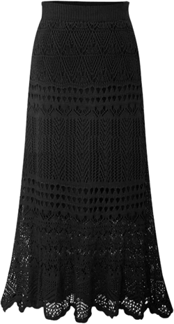 ebossy Women's Bohemian Stretchy High Waist Crochet Sweater Knit Slim Long Skirt Small Black