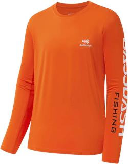 BASSDASH Fishing T Shirts for Men UV Sun Protection UPF 50+ Long Sleeve Tee T-Shirt Medium Tangerine/White Logo