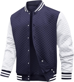 Mens Varsity Jacket Lightweight Jacket Causal Waffle Letterman Bomber Jackets Navy/White X-Large