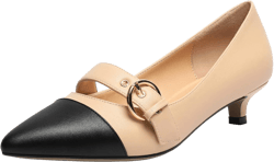 Zamikoo Women's Pointed Toe Kitten Heel Pumps Slip On Low Heels with Buckle Strap 1.5 Inches Heeled Pumps Shoes for Office Wedding Dress Comfortable 8 Matte Black Beige