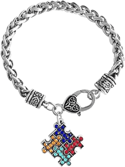 Autism Awareness Jigsaw Puzzle Link Chain Charm Bracelet for Women Family Birthday Christmas CZ Puzzle