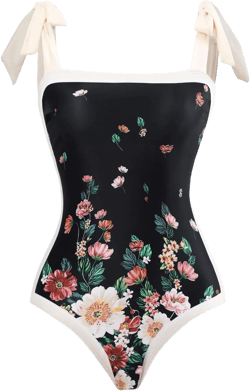 Women's Vintage Floral Print One Piece Swimsuit Ruffle Backless Swimming Suits with Movable Chest Pads