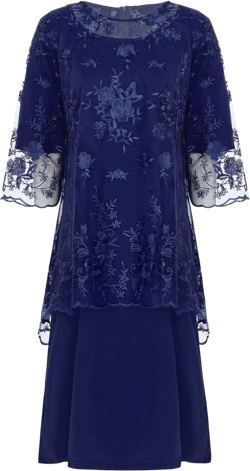 Mother of The Bride Dress for Women Formal Gowns Plus Size Lace Chiffon Dress Elegant Midi Dress 2pcs XX-Large Navy Blue
