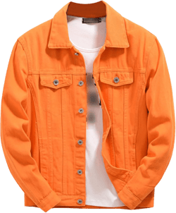 Men's Loose Plus Size Casual Jean Jacket Spring Autumn Denim Jacket Classic Trucker Style Slim Fit Outerwear Orange XX-Large