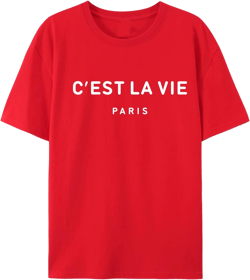 Tuislay C'est La Vie T-Shirt Graphic Tees for Women Paris Shirts Oversized Baggy Trendy Summer Short Sleeve Loose Fit Top Large Red