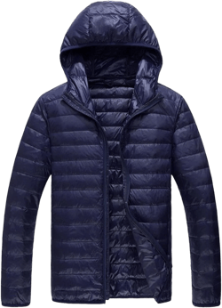 Men Puffer Jacket with Hood Ultra Lightweight Packable Quilted Hooded Bubble Down Jackets Winter Insulated Thick Outwear Large Navy