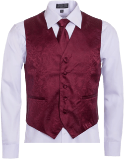 Men's Premium Paisley Vest Neck Tie Pocket Square Set Paisley Vest for Suits and Tuxedos-Many Colors X-Small Burgundy/Maroon