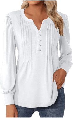 Long Sleeve Tops for Womens 2025 Trendy Boho Floral Print Tunic Shirts Bell Sleeve Button V Neck Tshirt Casual Blouses Large White Emerald Green Tops for Women
