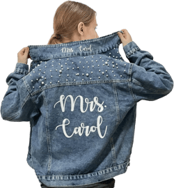 Custom Denim Jacket with Pearls Future Mrs.Customized jacket,Party Jean for Women Bride,Wifey jackets Wedding Gifts 4X-Large