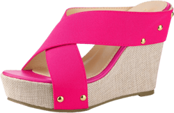 Perphy Women's Open Toe Platform Linen Slide Wedge Heel Sandals Hot Pink 9