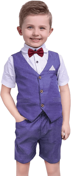 Dinysuos Suits for Boys Kids Summer Tuxedo Outfit Short Sleeve White Shirt + Bowtie + Shorts + Vest Formal Dress 3-7 Years 4T Purple