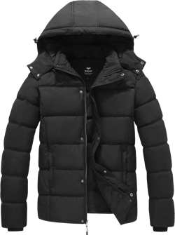 GGleaf Men's Hooded Winter Coat Warm Puffer Jacket Thicken Quilted Jacket Large Black