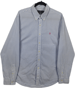 Polo Ralph Lauren White & Blue Checkered Slim Fit Dress Shirt Size XL