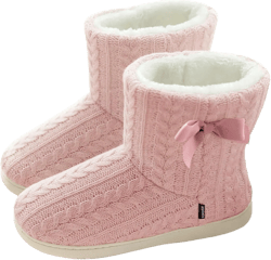 Slipper Boots Women Knit Plush Lining Winter House Shoes Memory Foam Indoor Outdoor 6-7 Pink
