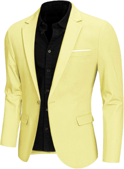 Hihawk One Button Men's Linen Blazer, Slim Fit Casual Suit Jacket, Daily Lightweight Sport Coat Small Yellow